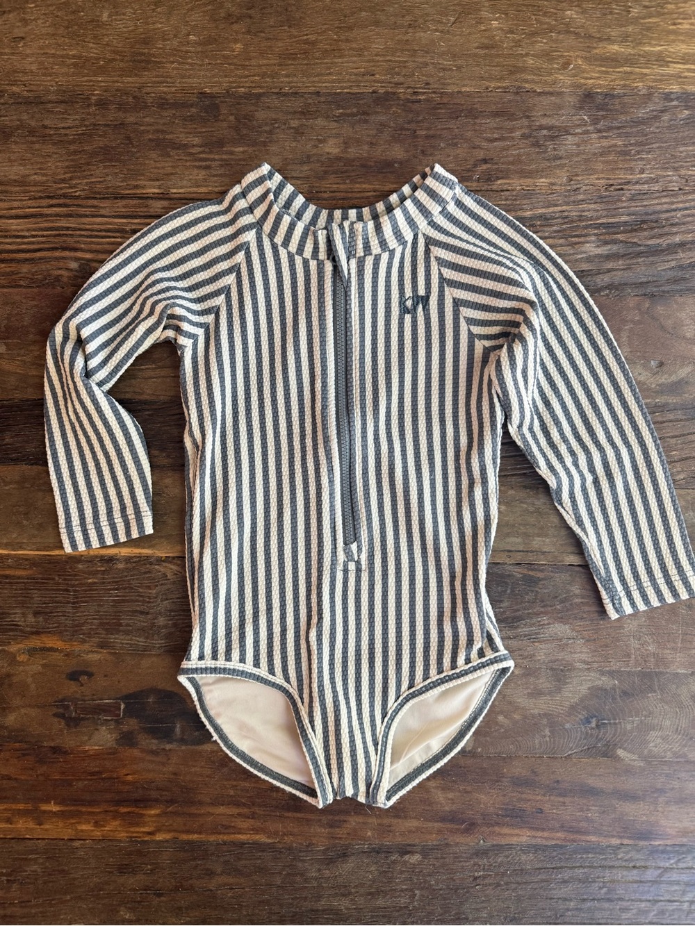 Kid Wild Organics Striped Long Sleeve Kids One-Piece Swimsuit - Blue & White